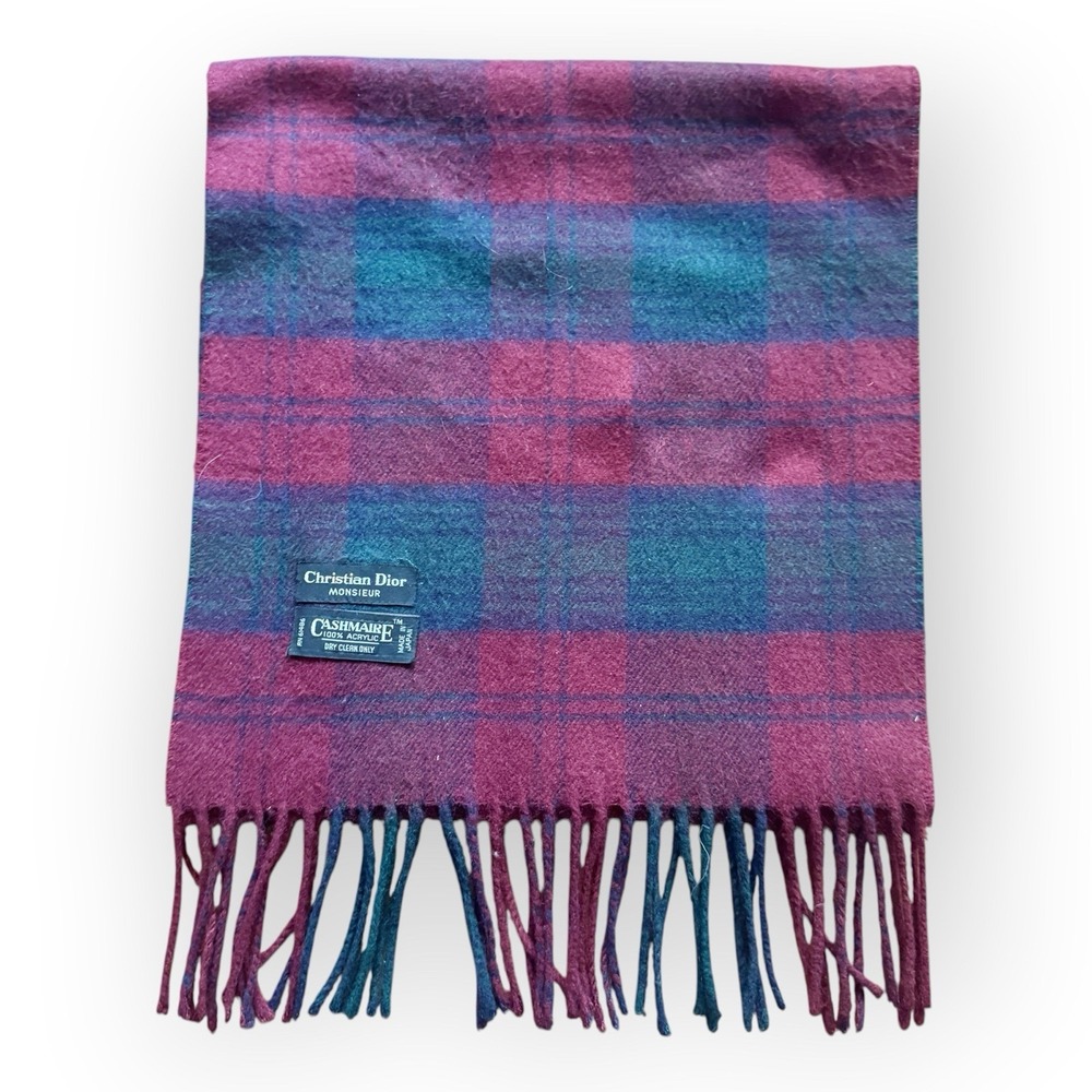 Vintage Christian Dior Monsieur Plaid "Cashmaire" 100% Acrylic Scarf